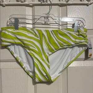 Michael by Michael Kors Limeade Striped Mid-Rise Bikini Bottom - L